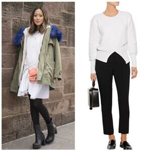 Marissa Webb Eva white asymmetrical hemline honeycomb knit sweater size Large